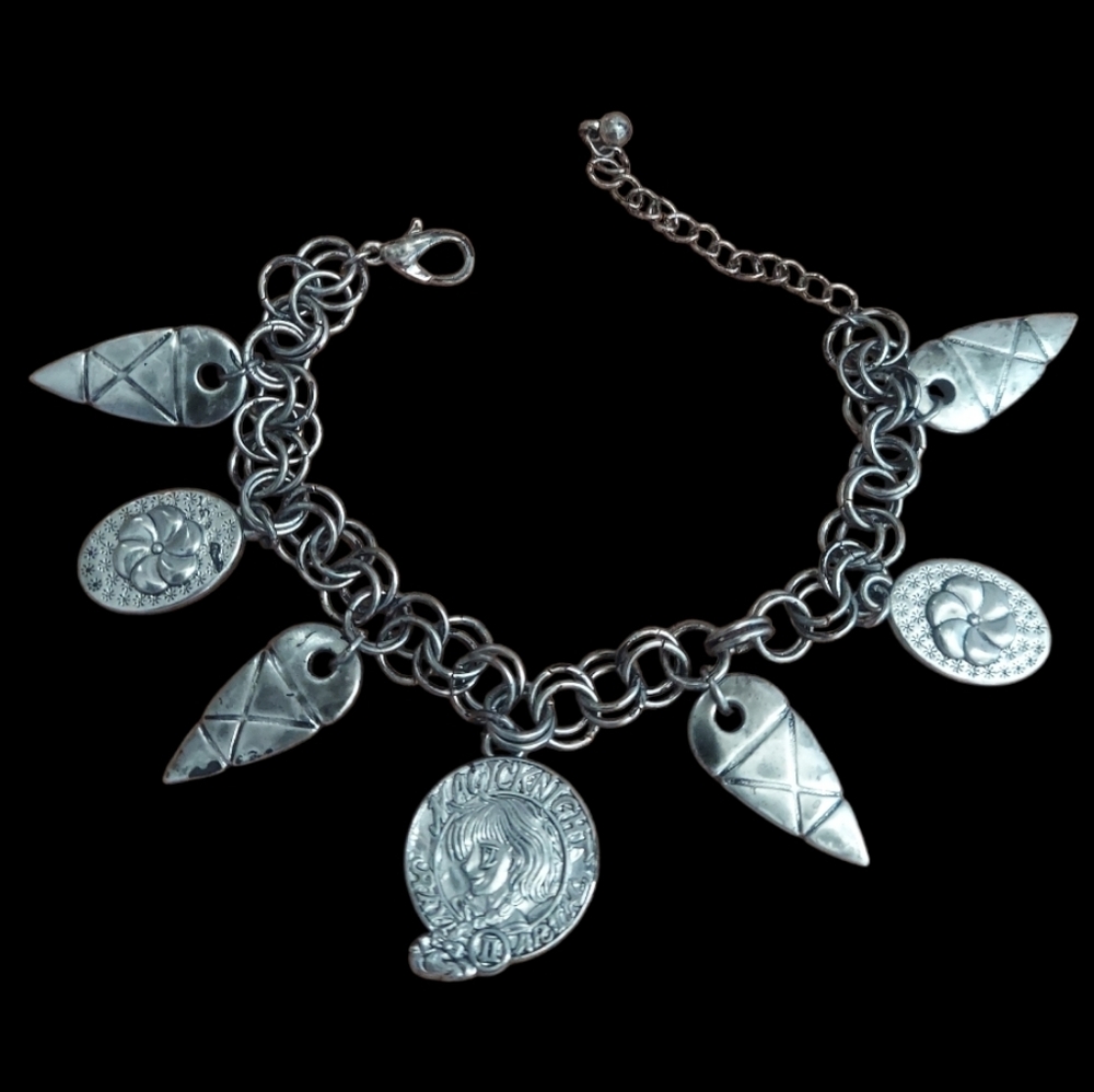 B690 Vintage 90s Magic Knight Rayearth Patina Silvertone Charm Bracelet